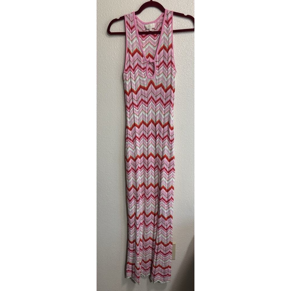 Torn By Ronny Kobo Pink Knit Chevron Sleeveless Pullover Maxi Dress Size Large